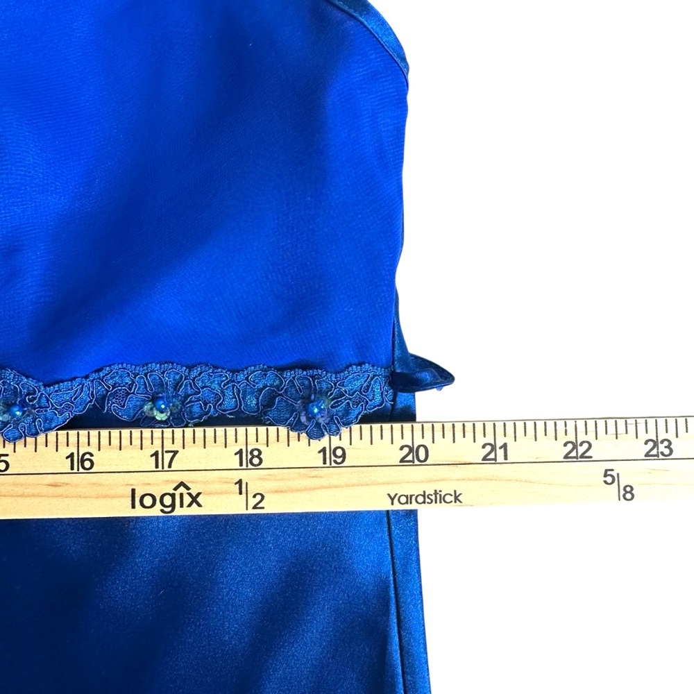 VTG INNER MOST Royal Blue Maxi Satin Retro Sexy Lace Slip Vintage Dress Lingerie - Picture 9 of 12